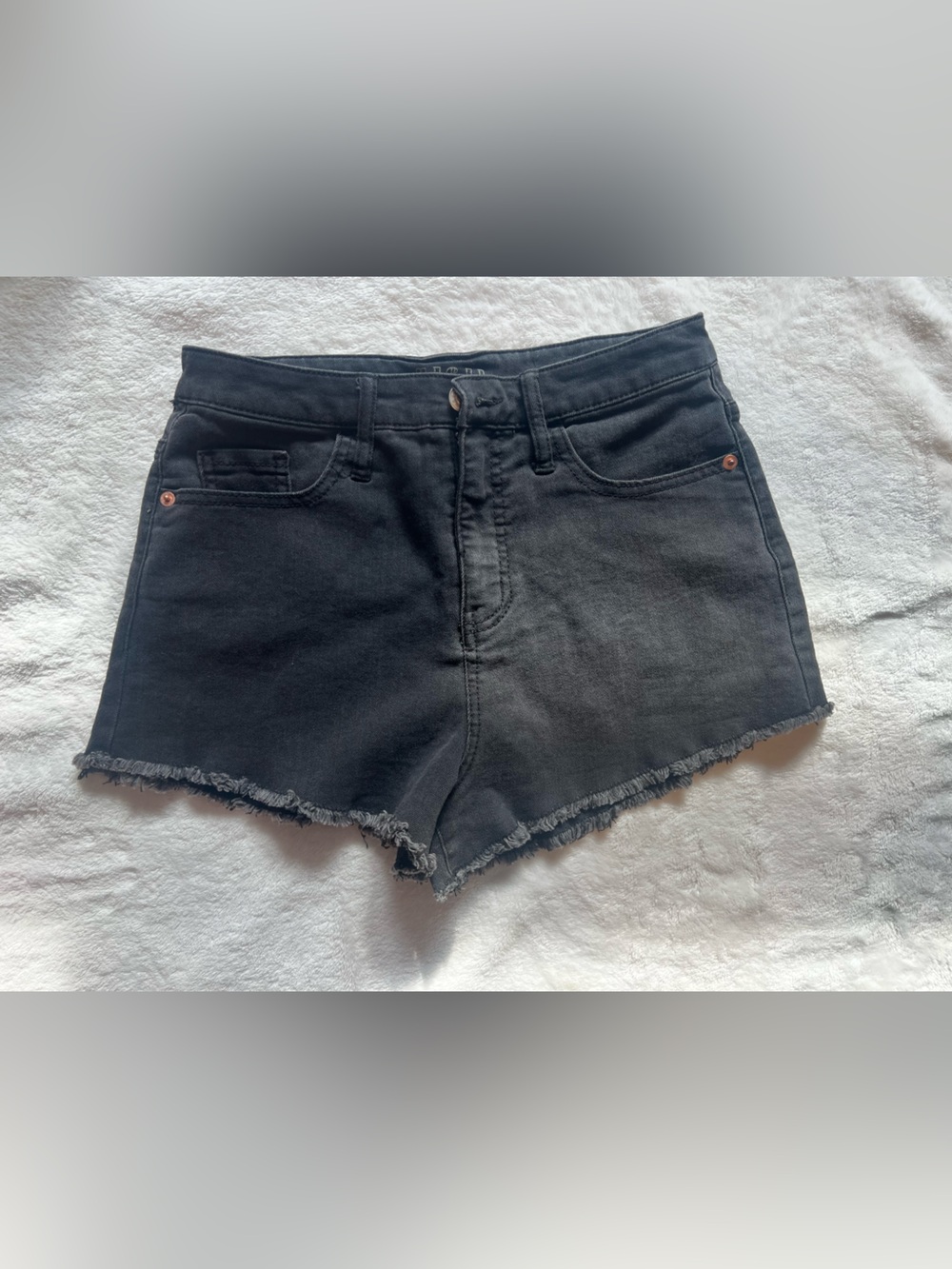 Black Denim Frayed Hem Women's Shorts
